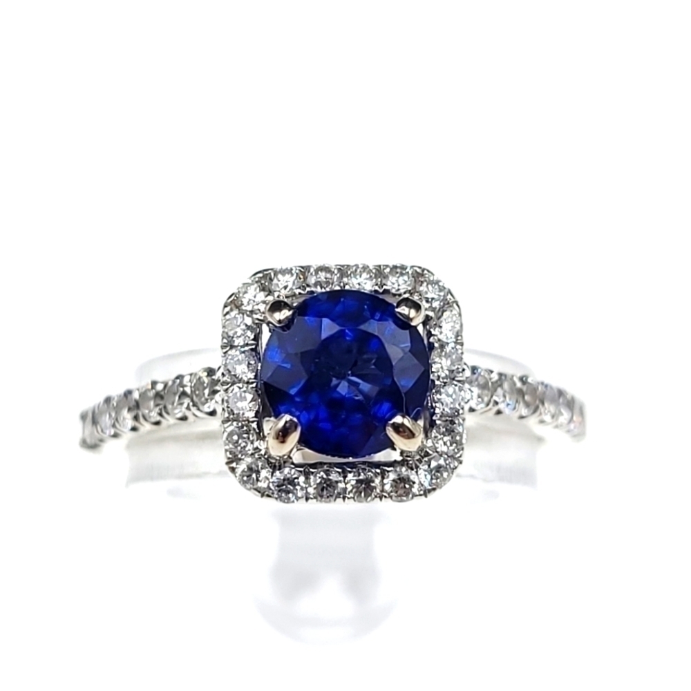 Natural blue sapphire engagement ring
